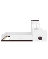 Streamdale Furniture Car-Shape Floor Bed with Storage, Window & Desk, Twin Size