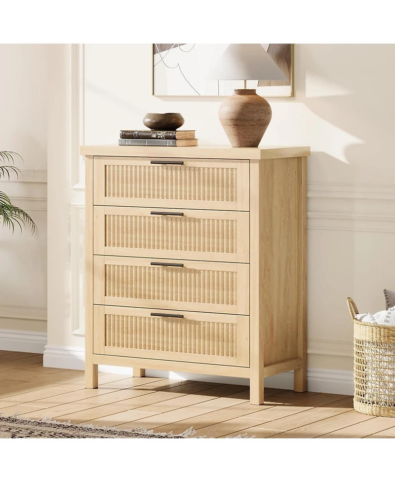gaomon Fluted Dresser for Bedroom, Chest of Dressers 35.4" Tall Dresser for Closet with 4 Fluted Dressers Chest with Clothes Storage Cabinet