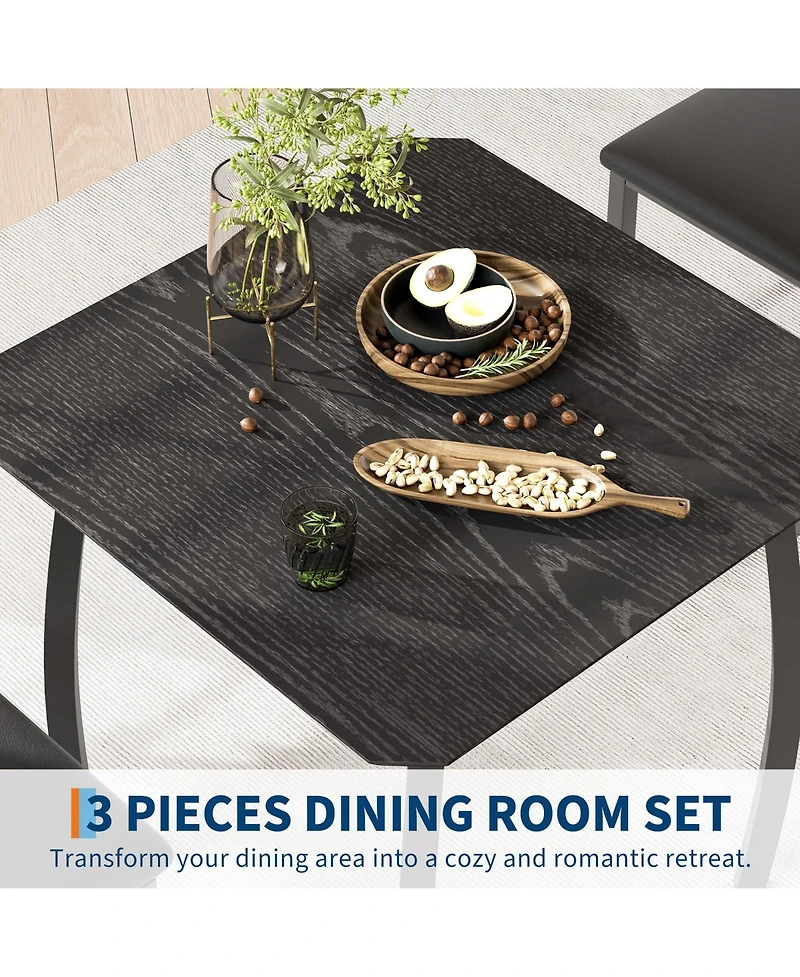 gaomon 3 Piece Dining Table Set for 2, Small Kitchen Table Set with 2 Upholstered Chairs and Metal Frame & Wood Tabletop