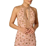 Adrianna Papell Women's Embellished Detail Halter Neck Dress