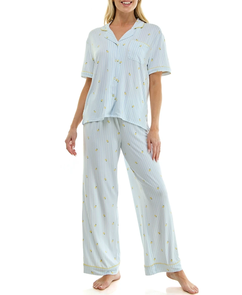 Jaclyn Intimates Women's Notch Collared Top and Pajama Pants, 2-Piece Set