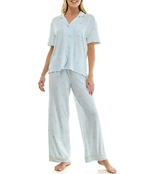 Jaclyn Intimates Women's Notch Collared Top and Pajama Pants, 2-Piece Set