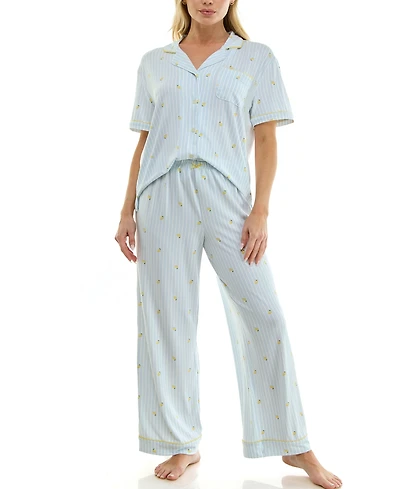 Jaclyn Intimates Women's Notch Collared Top and Pajama Pants, 2-Piece Set