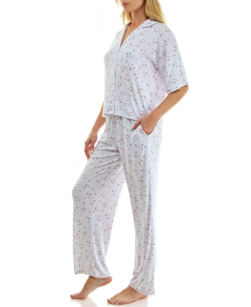 Jaclyn Intimates Women's Button-Up Top and Pull-On Pajama Pants, 2-Piece Set