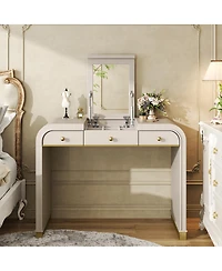 Streamdale Furniture Classic Wood Vanity Desk with Flip Mirror & 2 Drawers, Champagne