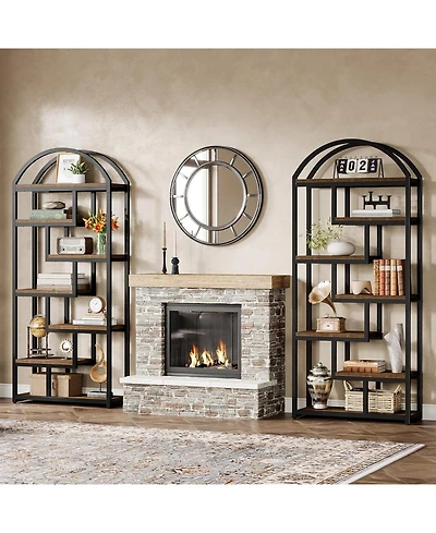 Tribesigns 71" Tall Arched Bookshelf Set of 2, Industrial Etagere Bookcase with Open Display Shelves, Floor Stand Storage Organizer Shelving