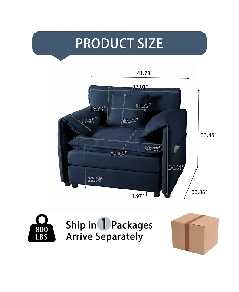 Boyel Living Oversized 41.73" Chenille Armchair with 1 Pillow, Modern Modular Reading Chair for Room or Bedroom, Deep-Seat Diy Sectional