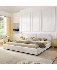 Streamdale Furniture King Size Beige Upholstered Bed Frame with Curved Headboard