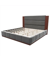 Streamdale Furniture Velvet Upholstered King Bed Frame with Extended Wood Headboard