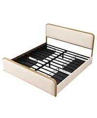 Streamdale Furniture Streamdale Gold Modern Metal Bed Frame w/ Curved Upholstered Headboard, King