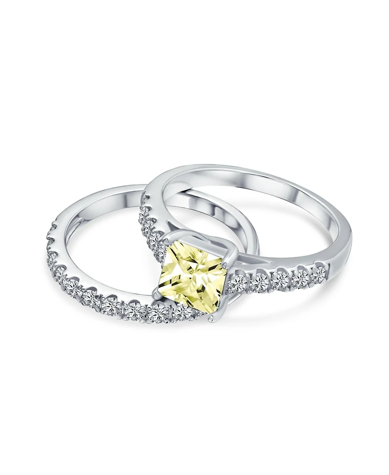Bling Jewelry Classic 3CT Cubic Zirconia Cz Princess Cut Solitaire Ring Set Pave Band