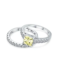 Bling Jewelry Classic 3CT Cubic Zirconia Cz Princess Cut Solitaire Ring Set Pave Band