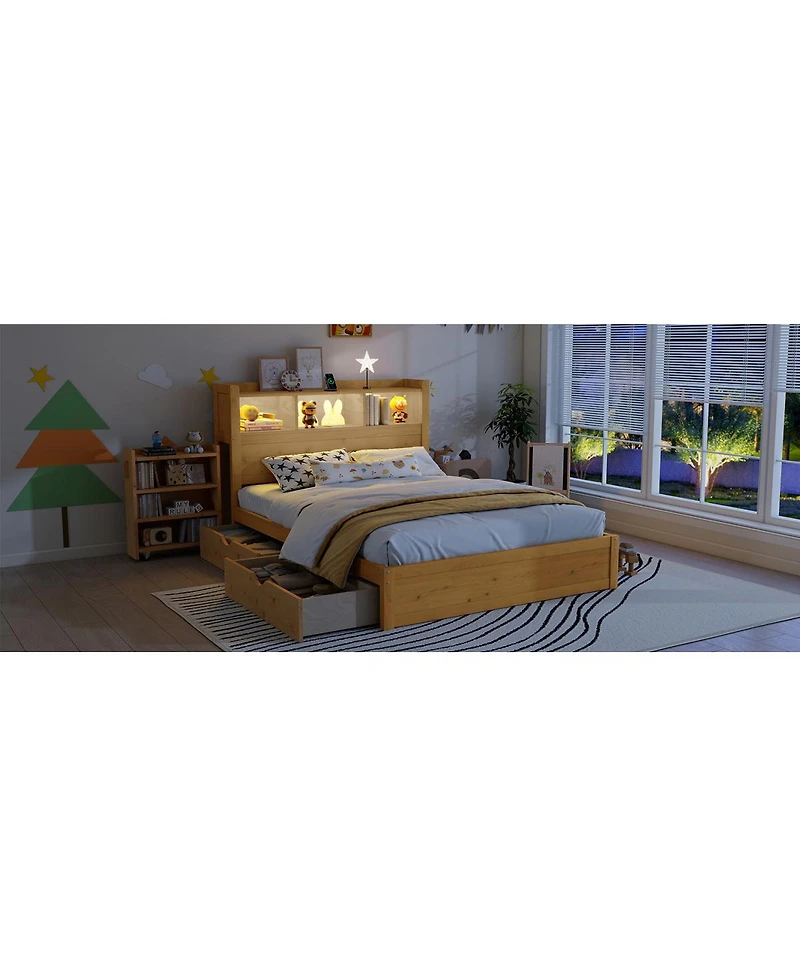 Streamdale Furniture Full Size Storage Bed with Led Headboard and Drawers