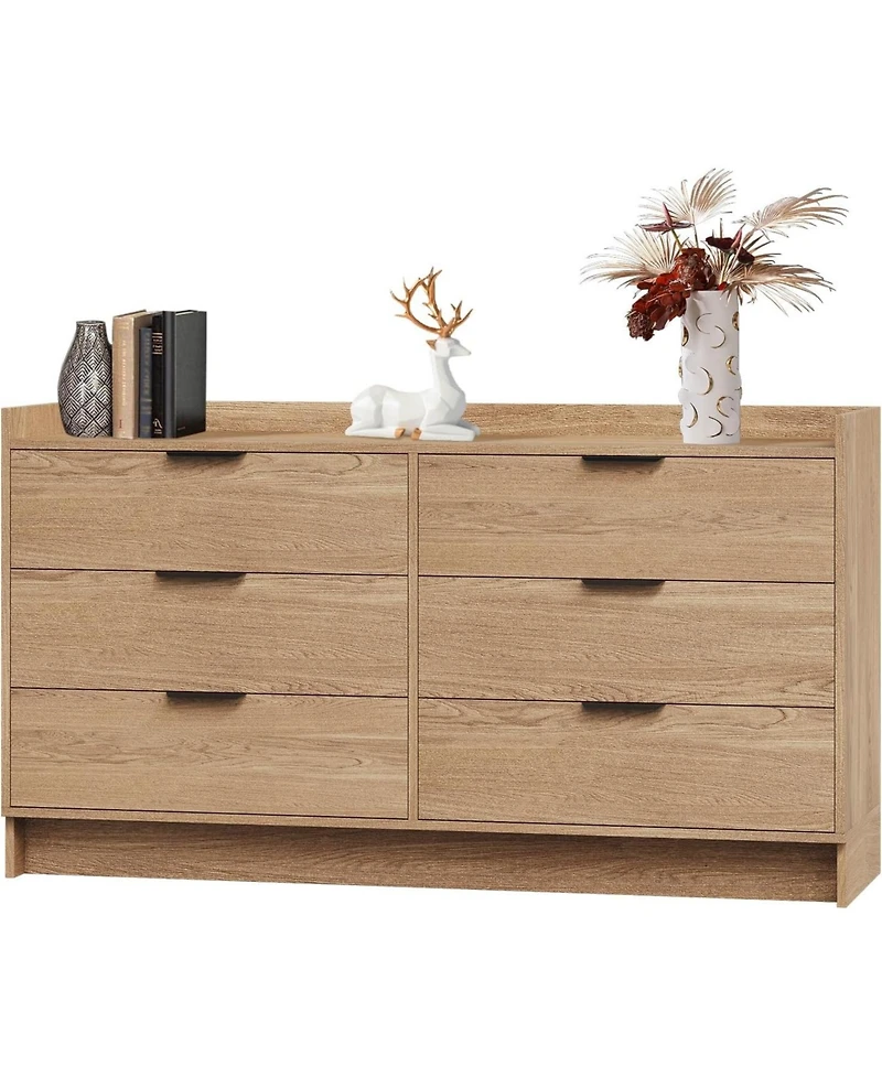 Gaomon Modern Dresser with 6 Drawers 52.5" Wide Chest of Drawers with Metal Handle, Double Wooden Storage Cabinet with Deep Drawers