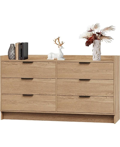 Gaomon Modern Dresser with 6 Drawers 52.5" Wide Chest of Drawers with Metal Handle, Double Wooden Storage Cabinet with Deep Drawers