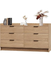 Gaomon Modern Dresser with 6 Drawers 52.5" Wide Chest of Drawers with Metal Handle, Double Wooden Storage Cabinet with Deep Drawers