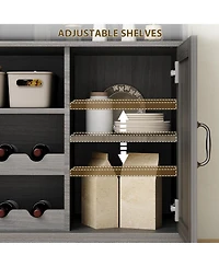 gaomon 47" Farmhouse Coffee Bar Cabinet with Charging Station & Wine Racks Rustic Wood Kitchen Buffet Cabinet Wine Bar Table for Dining & Living