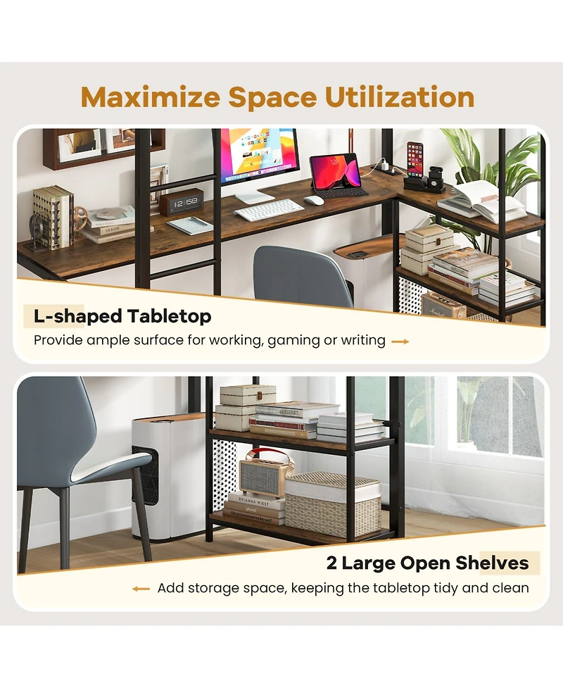 Sugift Twin Size Loft Bed Raised Platform Bed with Desk and 2 Storage Shelves