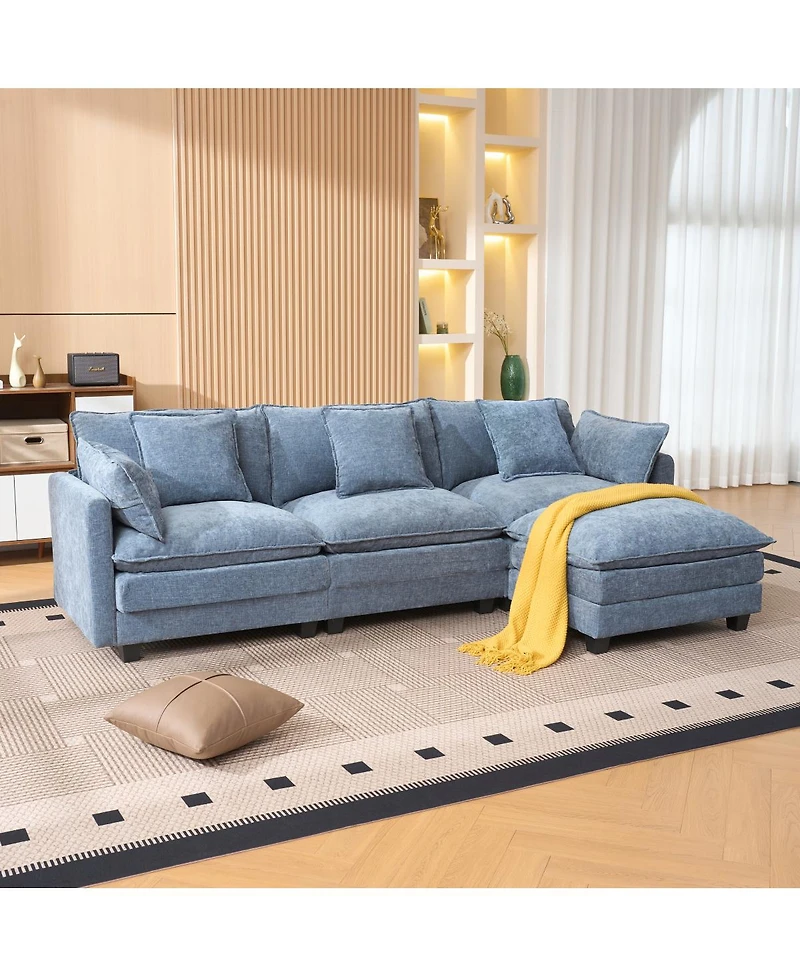 Streamdale Furniture 3-Seat Storage Ottoman Sectional Couch for Living Room