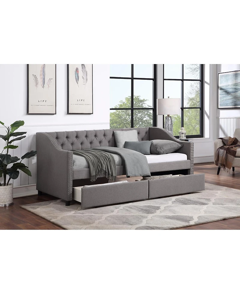 Streamdale Furniture Upholstered Twin Daybed with 2 Drawers, Wood Slat Support