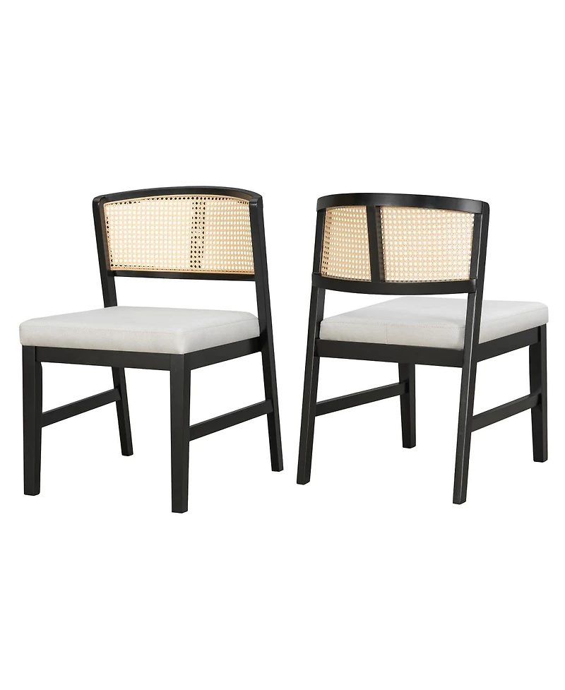 Streamdale Furniture Set of 2 Rattan Dining Chairs, Fabric Upholstered Kitchen Side Chair