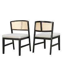 Streamdale Furniture Set of 2 Rattan Dining Chairs, Fabric Upholstered Kitchen Side Chair