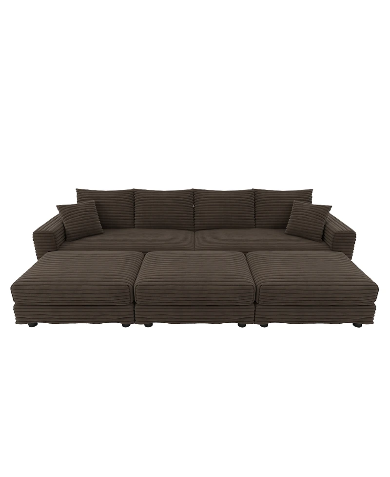 Streamdale Furniture 102" Plush Corduroy 4-Seat Sofa with Movable Ottoman