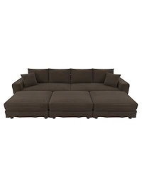 Streamdale Furniture 102" Plush Corduroy 4-Seat Sofa with Movable Ottoman