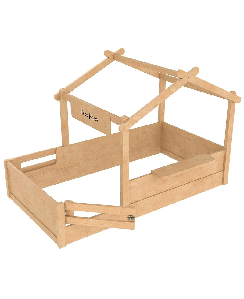 Streamdale Twin Size House Floor Bed with Guardrails, Roof, Tray & Signboard