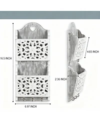 Wooden Mail Rack with 2 Slots & 3 Hooks for Keys and Accessories