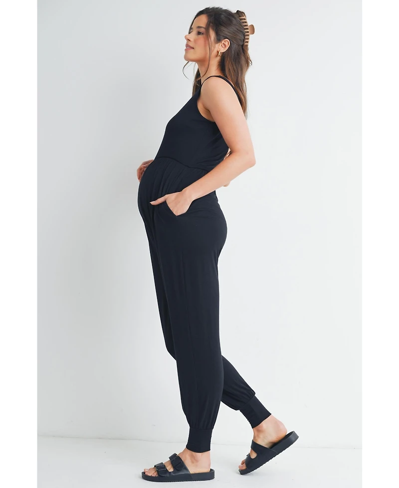 Hello Miz Maternity Sleeveless Scoop Neck Jumpsuit with Pockets