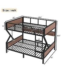 Streamdale Furniture Queen over Queen Bunk Bed with Storage Shelves and Lights