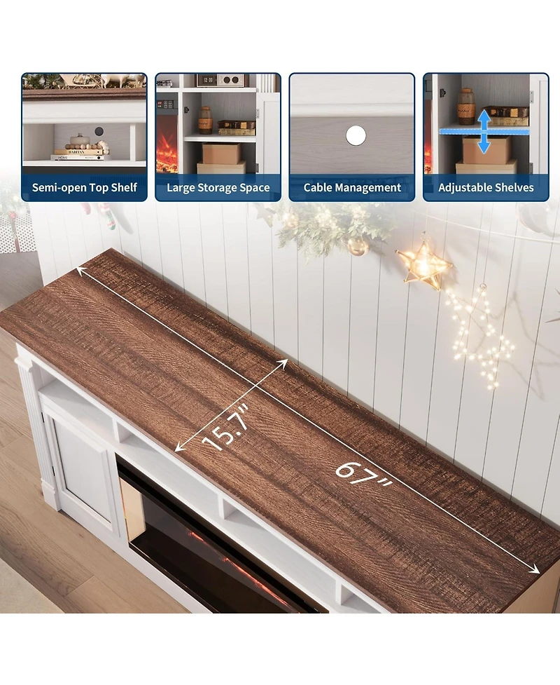 gaomon Farmhouse Fireplace Tv Stand, Entertainment Center with Open Storage Cabinets for TVs