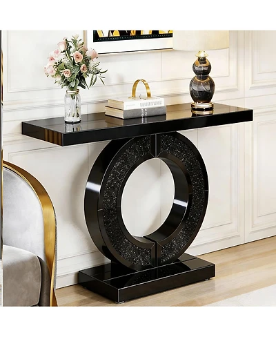 Streamdale Furniture Mirrored O-Shaped Console Table with Crystal Accents