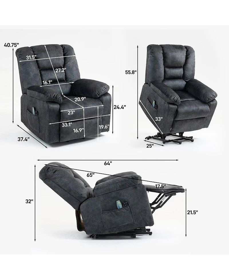 Boyel Living Velvet Power Lift Recliners with Heat & Massage, Lift Chair Relax Sofa Chair for Living Room