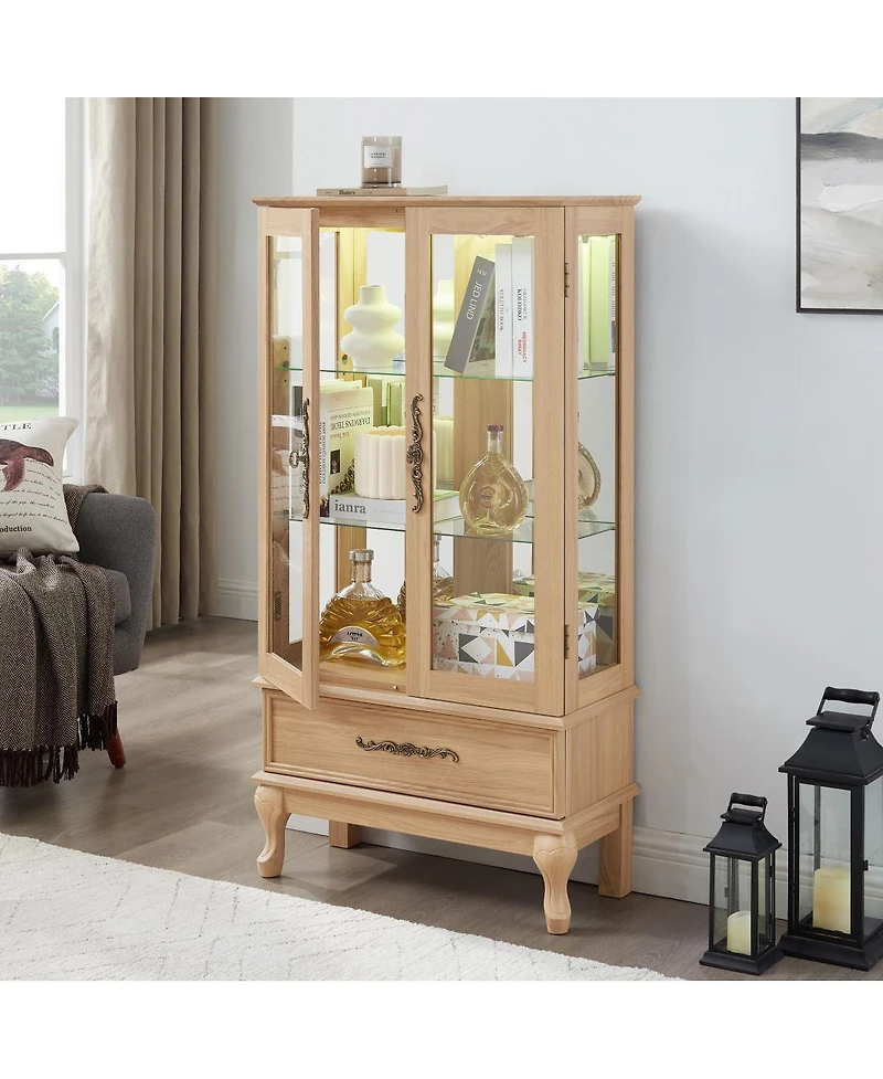 Streamdale Furniture Lighted Curio Cabinet with Adjustable Shelves, 2 Doors, 1 Drawer