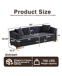 Streamdale Furniture Classic Modern 84-inch Chesterfield Velvet Sofa with Rolled Arms