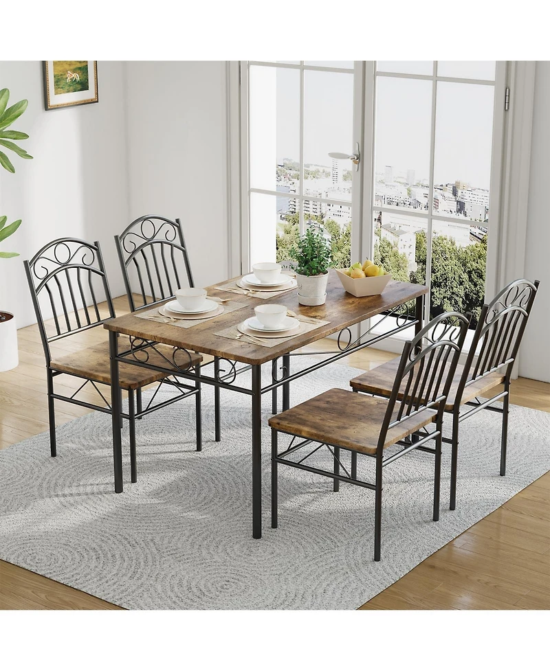 gaomon Dining Table Set of 4, Retro Industrial Dining Table & Chairs, Wood Table Chairs Set for Small Space