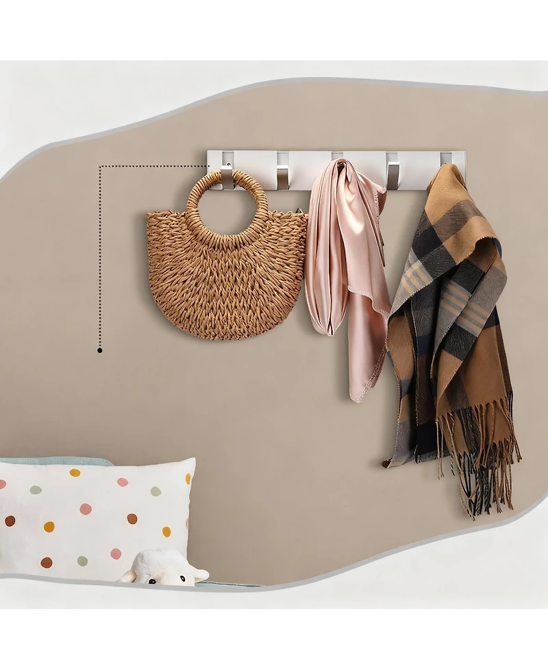 Yigii 5-Drawer Retractable Aluminum Wall Hanger for Coats, Hats, Scarves