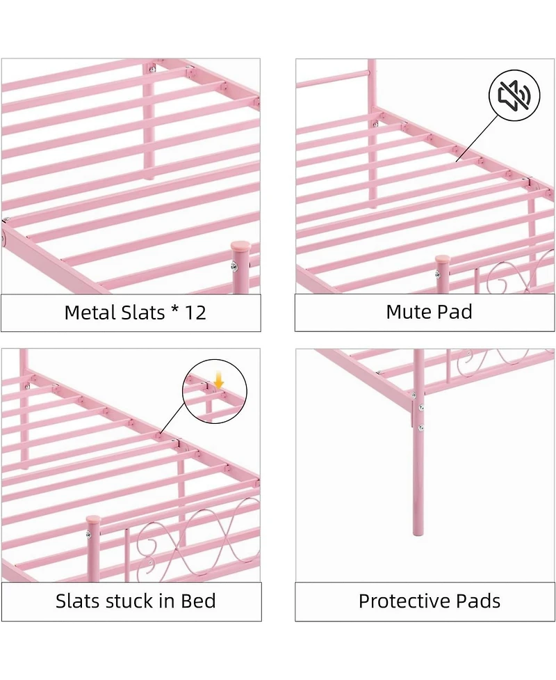 gaomon Twin-xl Bed Frame with Headboard and Footboard for Girls and Boys, Metal Platform Bed Frame with Iron-Art Sweet Heart, Under Bed Storage