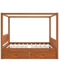 Streamdale Furniture Streamdale Wooden Canopy Bed with Storage Drawers, Queen size, Walnut