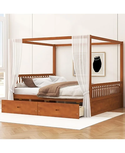 Streamdale Furniture Streamdale Wooden Canopy Bed with Storage Drawers, Queen size, Walnut