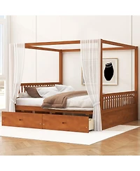 Streamdale Furniture Streamdale Wooden Canopy Bed with Storage Drawers, Queen size, Walnut