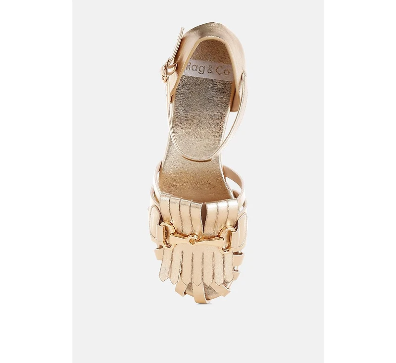 Rag & Co Women's Noori Metallic Fringe Flat Sandals