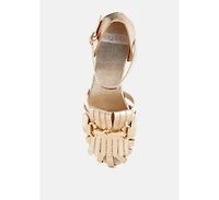 Rag & Co Women's Noori Metallic Fringe Flat Sandals