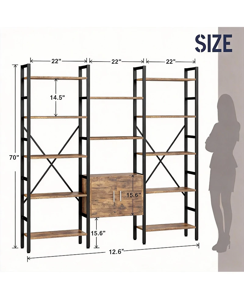 Yigii Rustic Brown 70" 5-Tier Bookshelf with Cabinet for Home Decor
