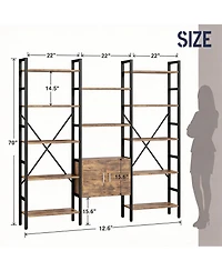 Yigii Rustic Brown 70" 5-Tier Bookshelf with Cabinet for Home Decor