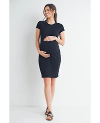 Hello Miz Maternity Crewneck Short-Sleeve Textured Bodycon Dress