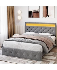 gaomon Bed Frame, Led Frame with Fast-Charging Usb Port, Upholstered Platform Adjustable Headboard, Strong Support Slats