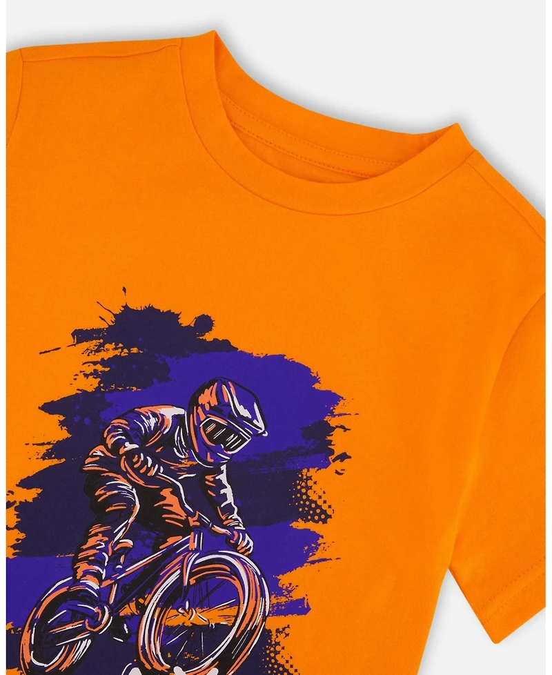 Deux par Toddler Boys Cotton Jersey T-Shirt with Bmx Print Orange - Toddler|Child